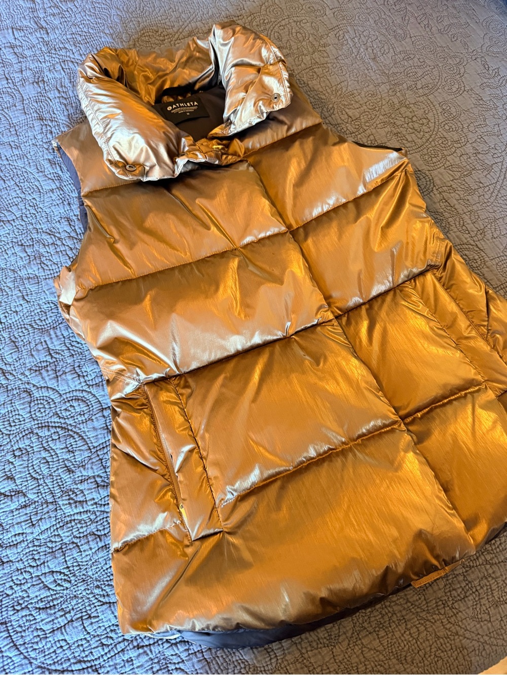 Athleta Shiny Bronze Quilted Puffer Vest